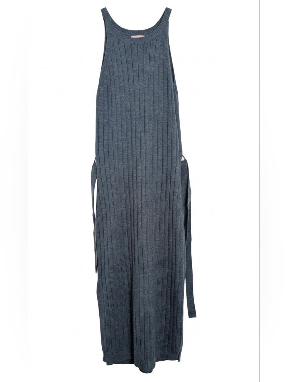 Pink Lily Ribbed Slate Blue Maxi Skirt with Side Ties